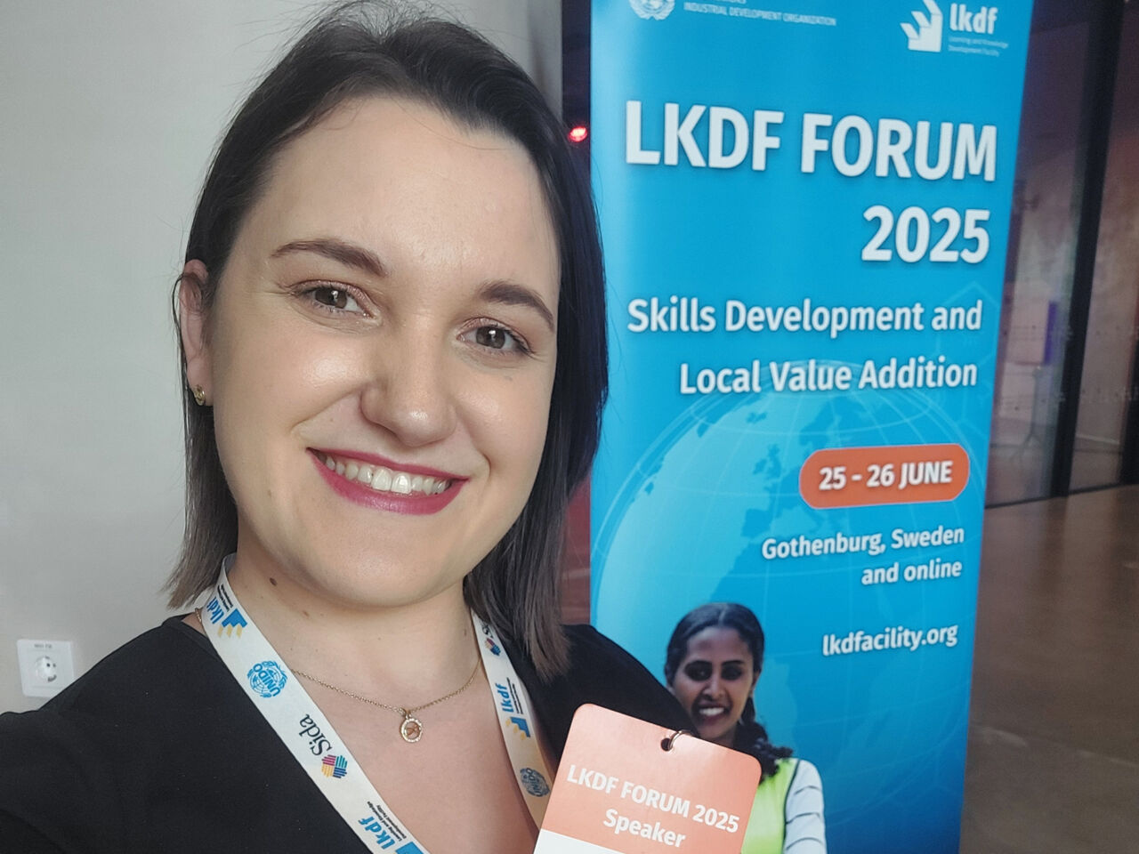 Megan Yeates, Champion from WorldSkills Ireland and gold Medallist in Freight Forwarding at WorldSkills Kazan 2019, at the Learning and Knowledge Development Facility Forum 2025 in Gothenburg, Sweden in June 2025.