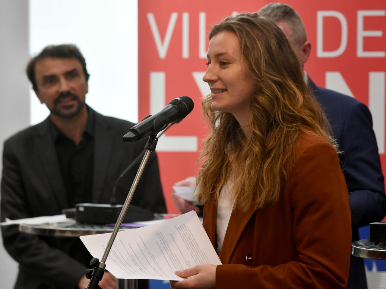 WorldSkills Champions Trust representative Cloé Lemarechal talks to the media about her WorldSkills experience at a press conference during Competition Preparation Week for WorldSkills Lyon 2024.