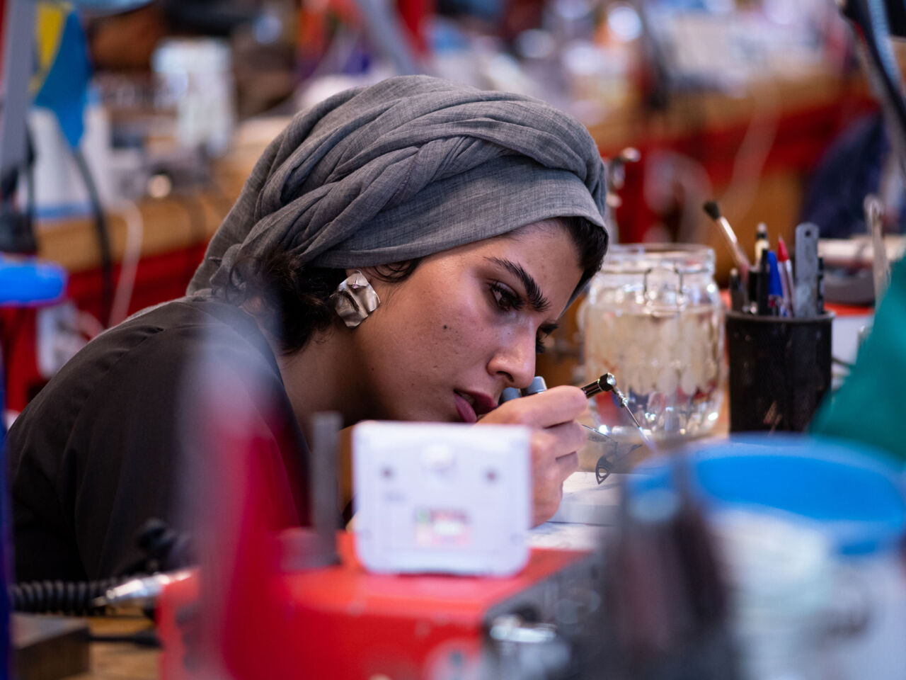 Raziyeh Jalili from WorldSkills Iran competing at WorldSkills Competition 2022 Special Edition.