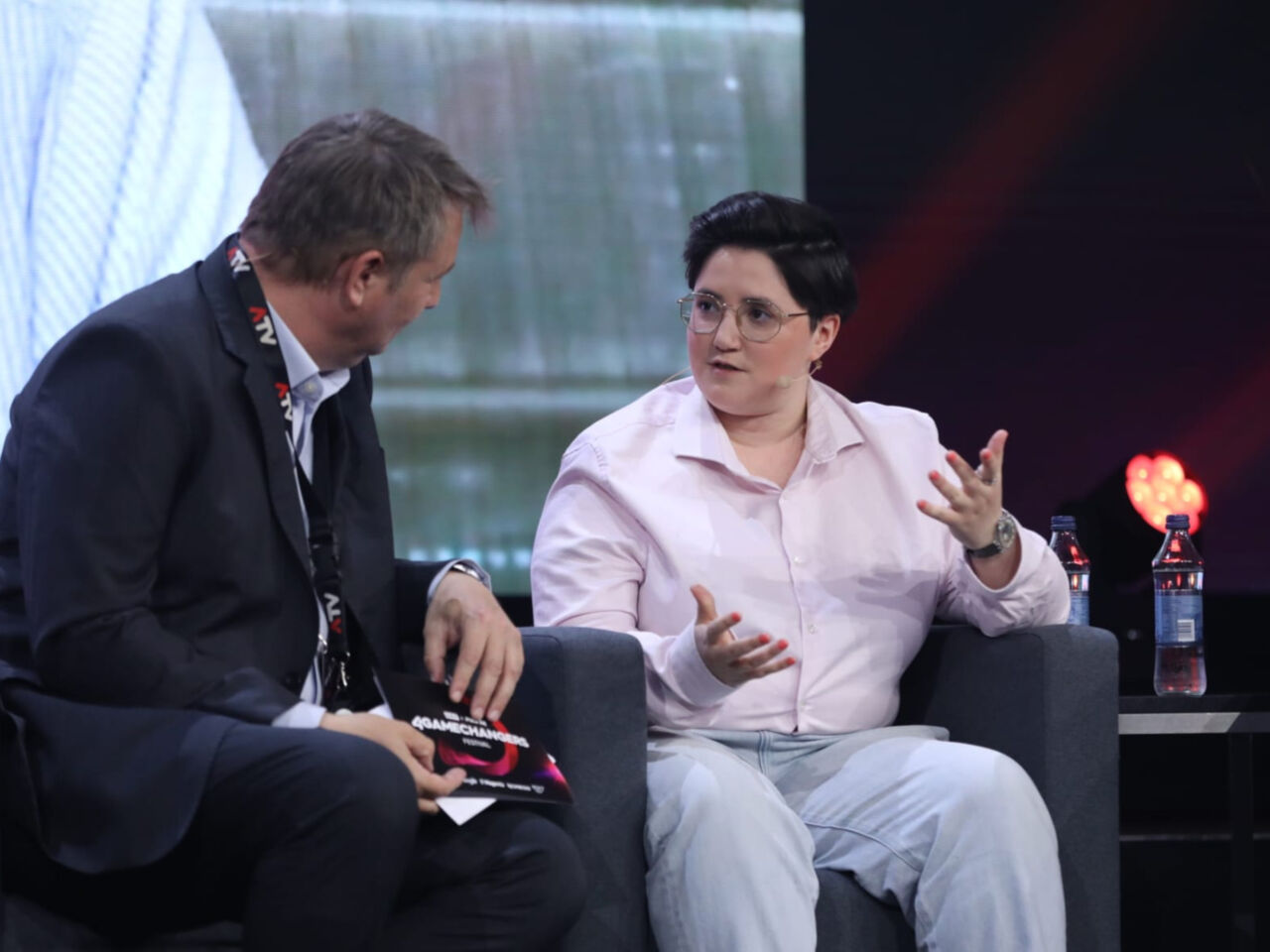 Nurit Davidowicz a new WorldSkills Champions Trust representative for Europe and a mechatronics apprentice at Siemens, on stage at a conference.